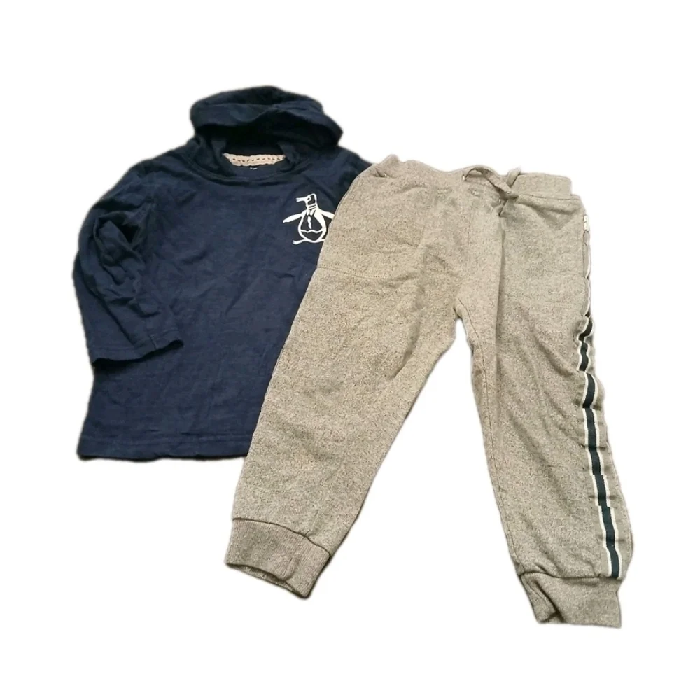 Penguin Kids Two Piece Jogger Set Size:3T Navy Blue And Grey